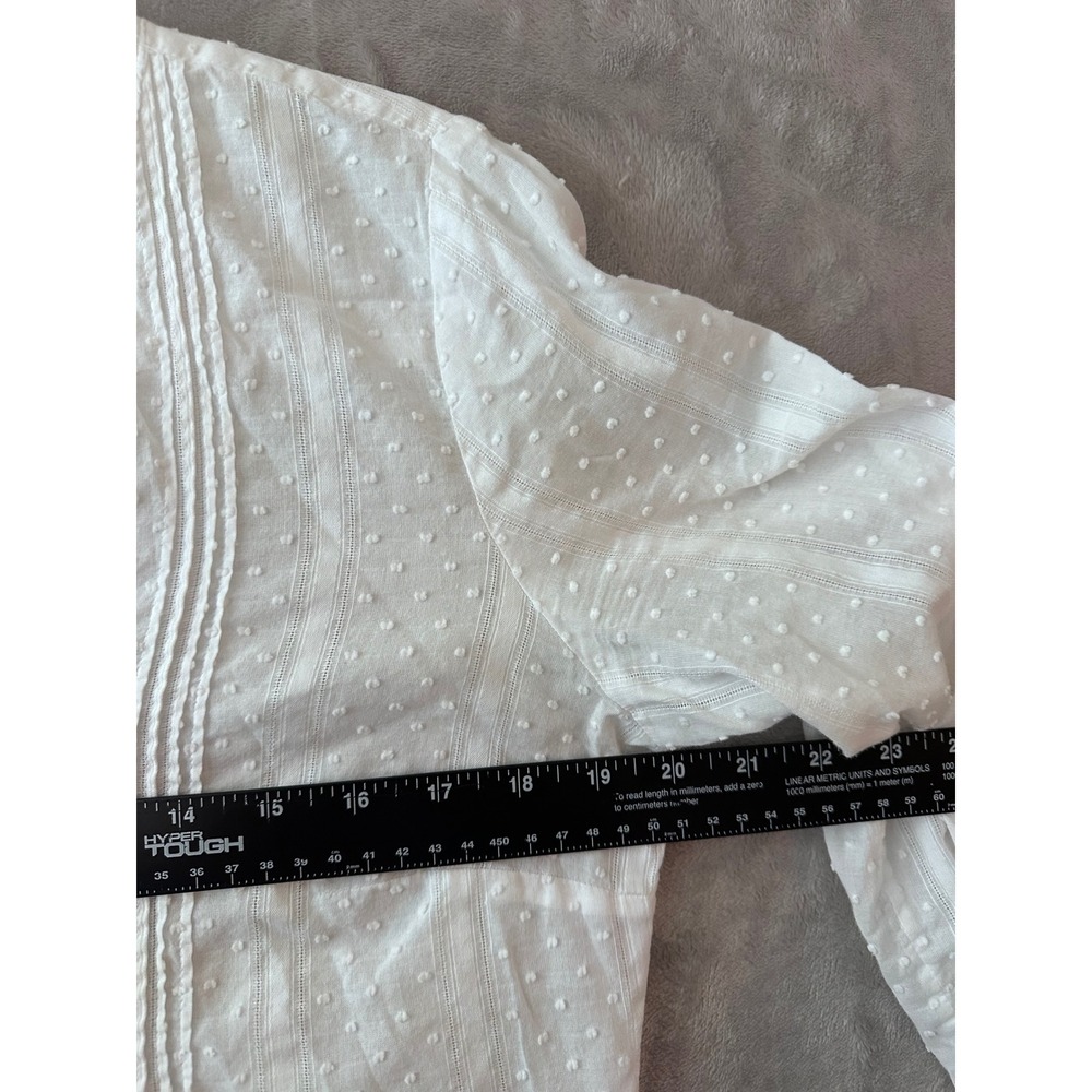 Talbots White Swiss Dot Pintuck Top Womens‎ Medium 3/4 Sleeve Cotton Blouse - Picture 6 of 10